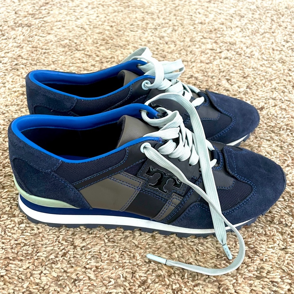 Tory Burch Tory Sport Blue Suede Trainers T Logo